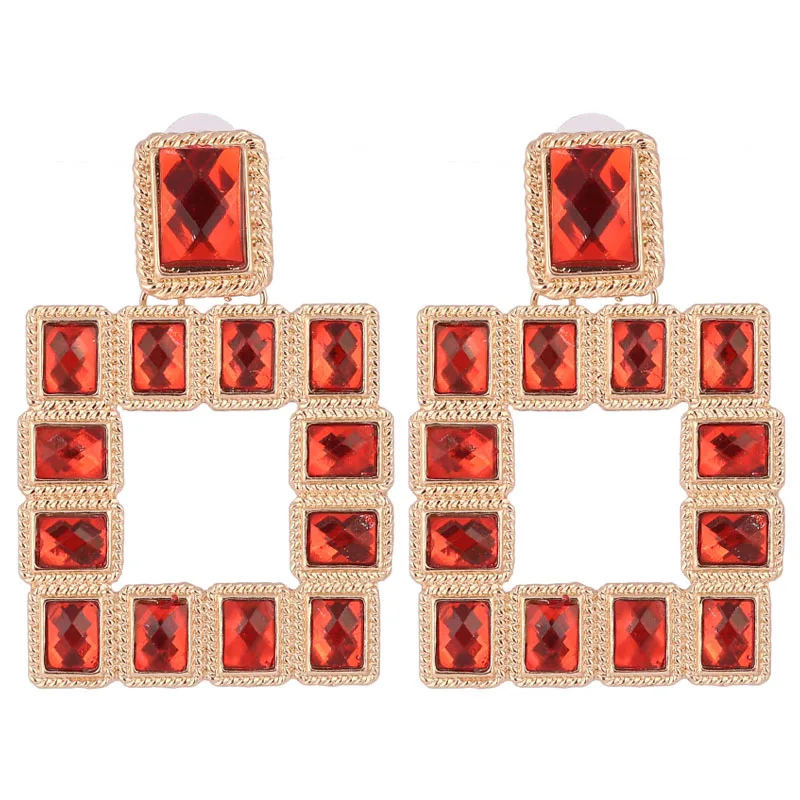Red LEADERBEADS, трендовые Разноцветные квадратные серьги-гвоздики с кристаллами, винтажные геометрические серьги-люстры из сплава, женские серьги ZA, массивные ювелирные изделия - Окраска металла: Red