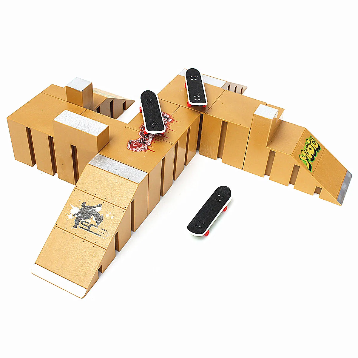 Yellow Skate Park Ramp Parts for Fingerboard Finger Board Parks Amateur Kids Childrens Birthday Gift Toy