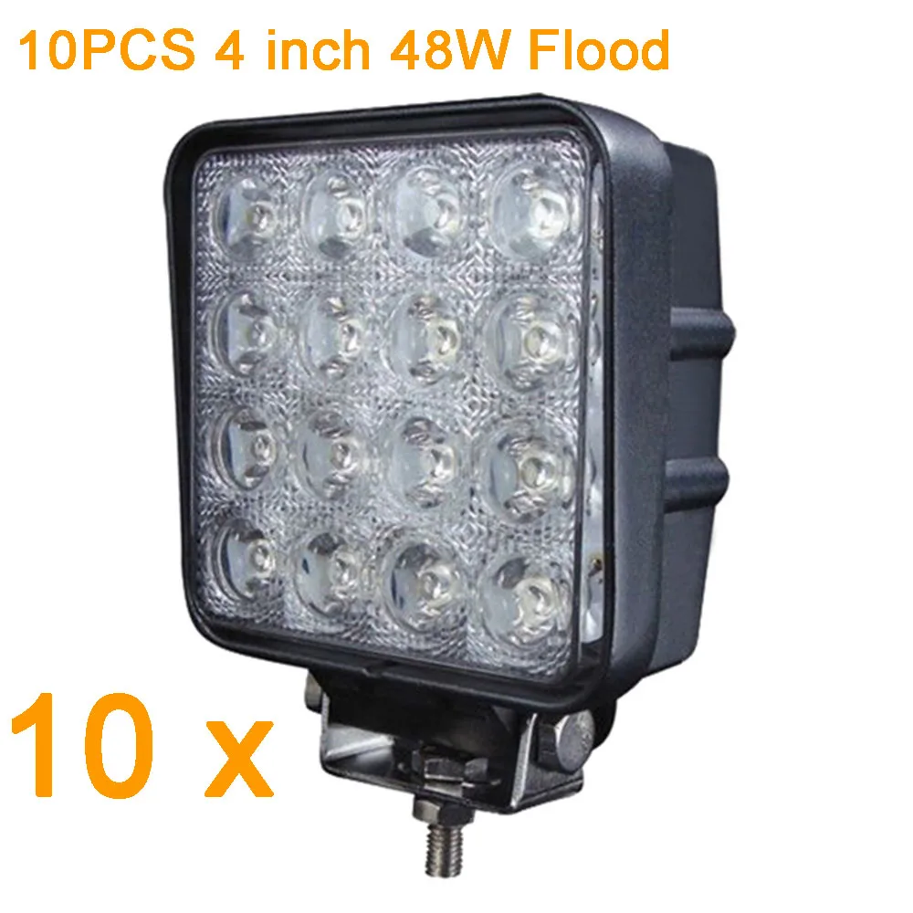 10PCS 48W Flood Светодиодный бар 4-42 дюймов светодиодный светильник для внедорожных лодок, автомобилей, грузовиков, трактор ATV SUV 4WD 4x4 12V 24V светодиодный рабочий светильник - Цвет: 10PCS 48W Flood
