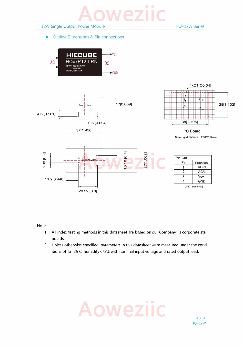HQ09P12LRN 12 Вт AC DC одиночный выходной модуль питания Вход: 85 265VAC Выход 9В 1.3A напряжение