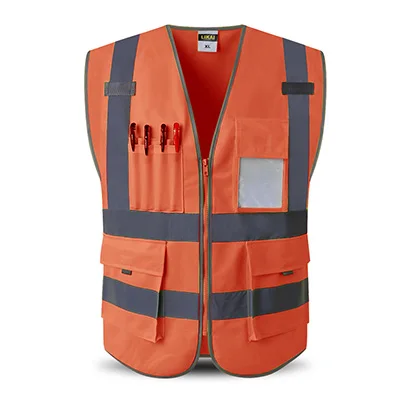 Светоотражающий жилет безопасности с карманами рабочая одежда Hi vis куртка - Цвет: 003-Orange