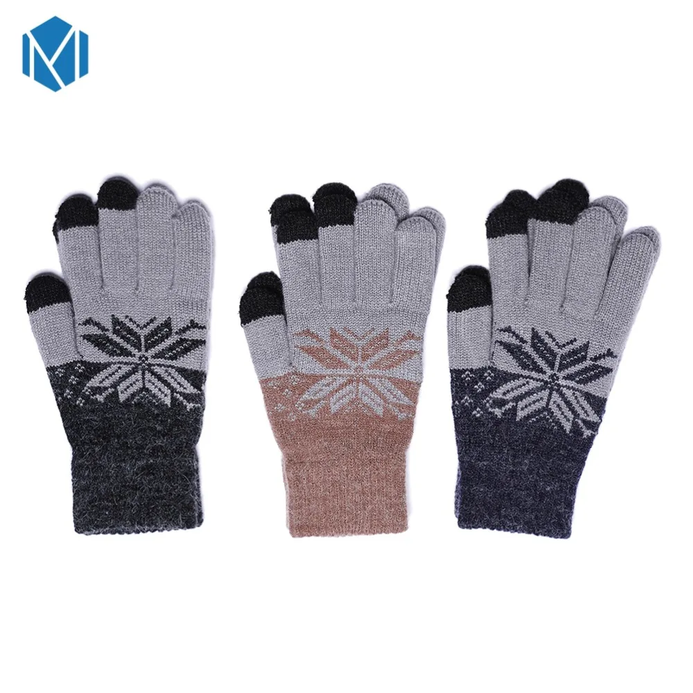 Теплые зимние вязаные перчатки с рисунком снежинки для полных пальцев женские