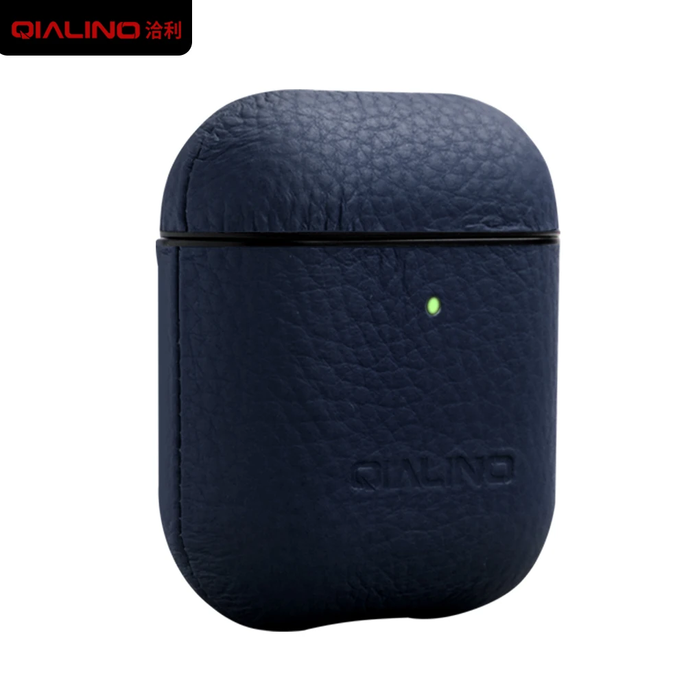 Чехол QIALINO из мягкой натуральной кожи для Apple Airpods 1/2 противоударный чехол
