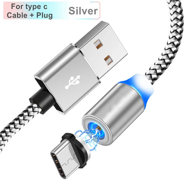 silve Cable and Plug Магнитный зарядный кабель usb type C для honor 20 10 V20 sony Xperia 1 XZ3 L1 L2 L3 XZ XZs XZ1 XZ2 Premium X Compact XA1 XA2 Ultra - Цвет: silve Cable and Plug