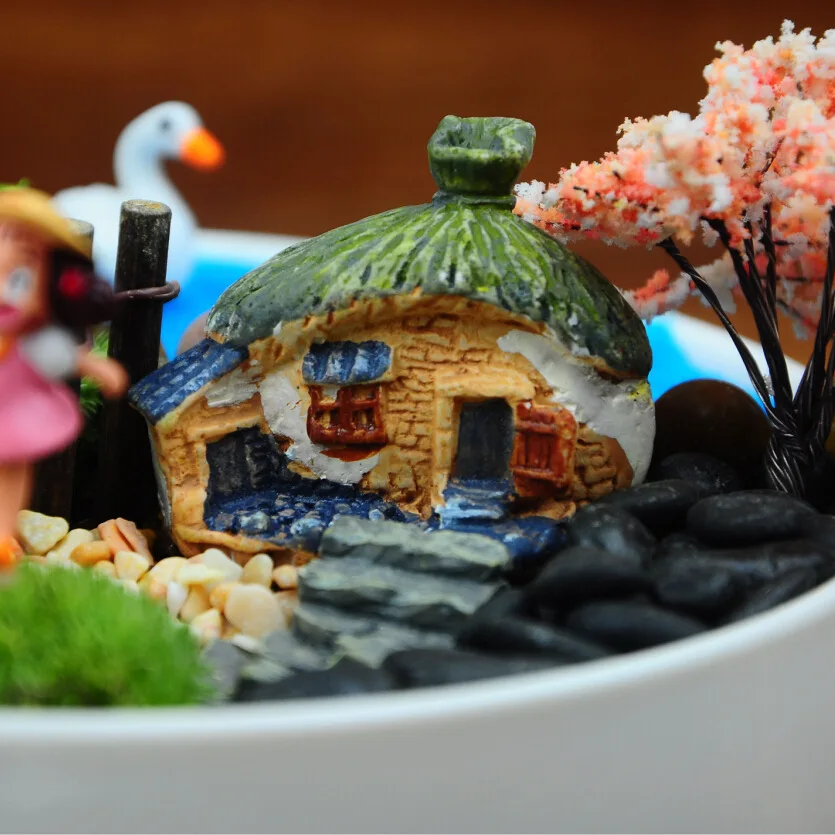 Соломенной Коттедж Миниатюрный сказочный сад дома украшения мини Craft Micro озеленение, Декор DIY Интимные аксессуары