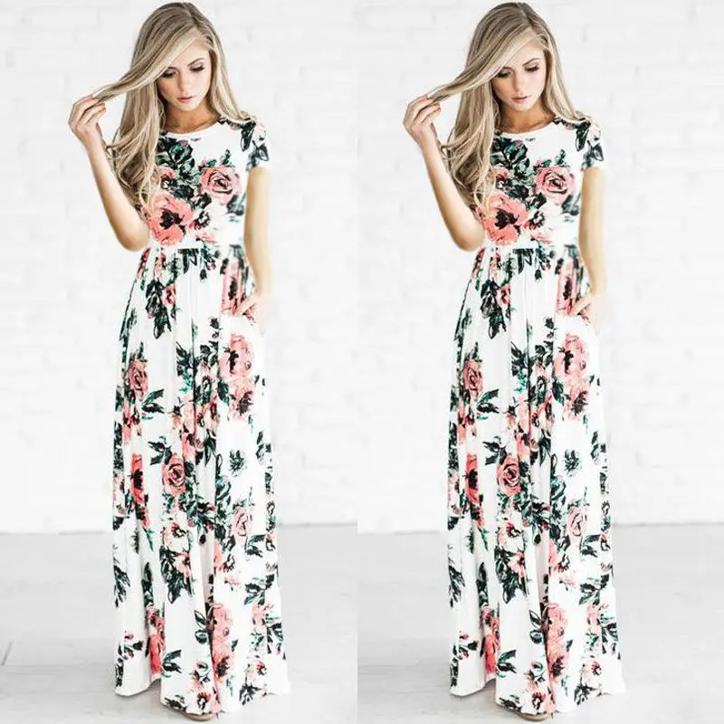 Новые женские длинные вечерние платья BOHO летние пляжные макси с цветочным