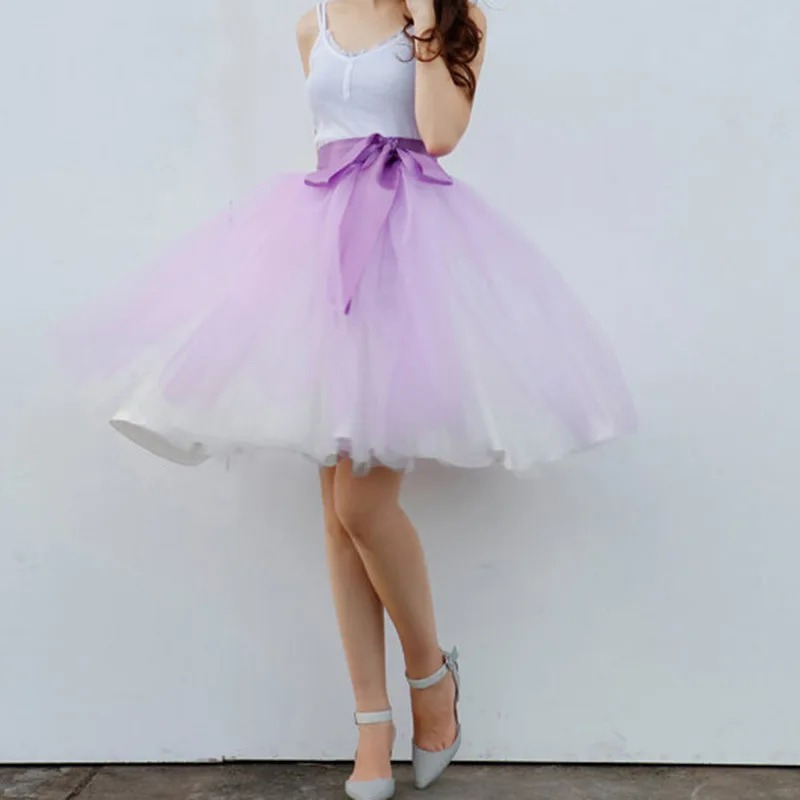 purple white Коричневая фатиновая юбка с высокой талией, Женская длинная юбка принцессы с эластичной резинкой на талии для девочек, секретная пушистая юбка-пачка, Femme, Вечерние - Цвет: purple white