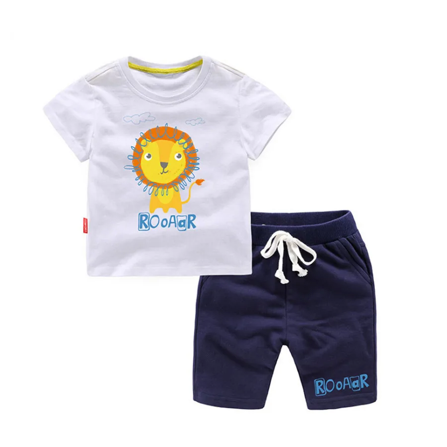 2018 New Summer Children Costume for Boys Girls Kids Clothes Set 2pcs T-shirt + Pants Tracksuit Little Lion Pattern Top | Детская одежда
