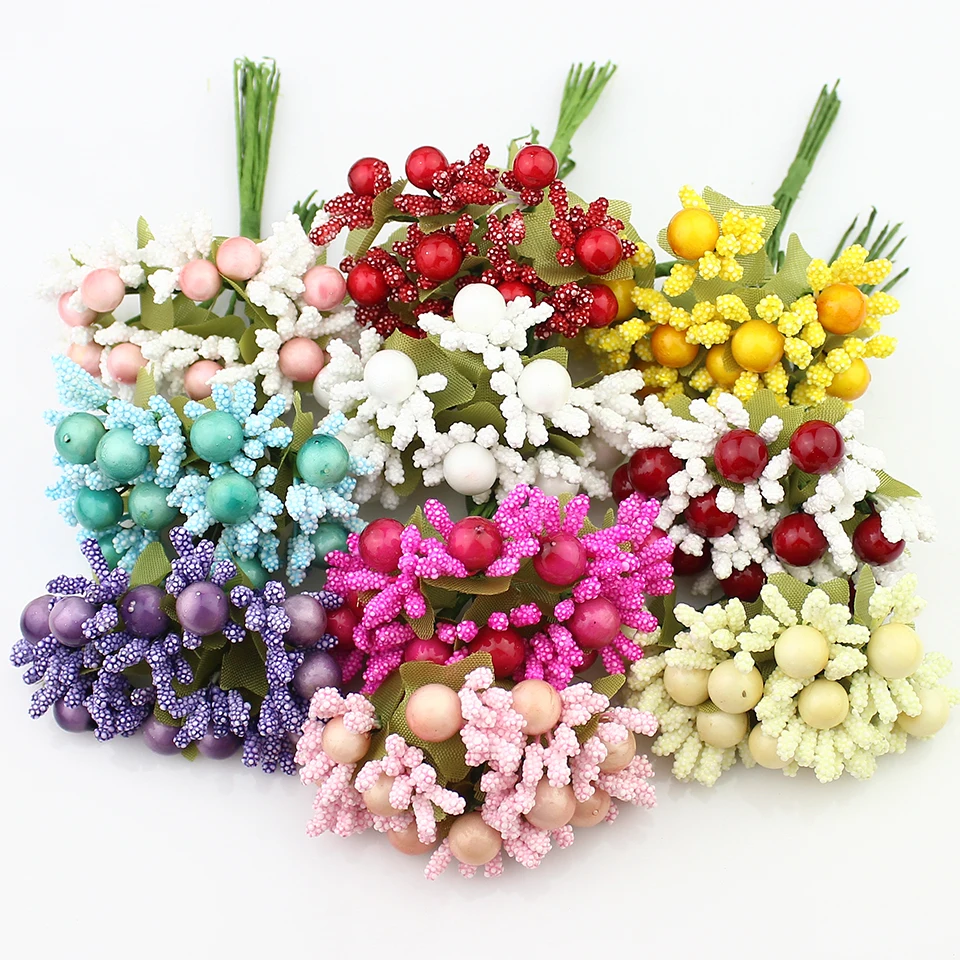 

Hot sale Artificial Stamen Bud leaf flower bouquet for Wedding Christmas Decoration DIY Scrapbooking Fake Flowers 200pcs/lot