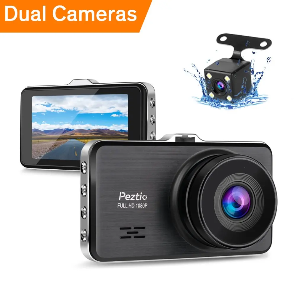 Peztio Автомобильный видеорегистратор Full HD 1080 P Cam ночного видения Два