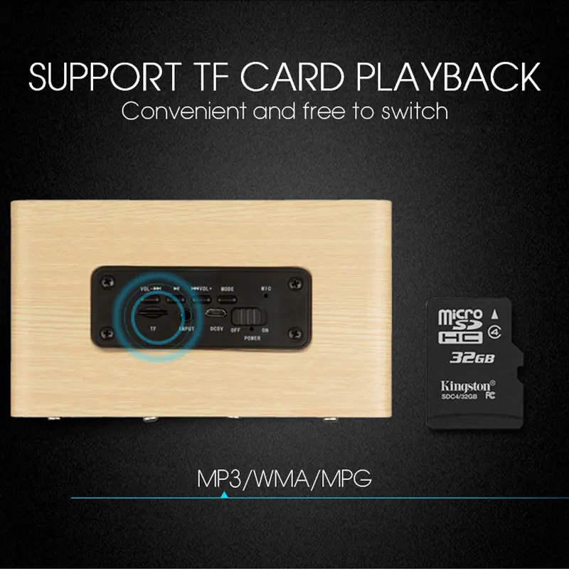 Беспроводной динамик портативный уличный деревянный сабвуфер с поддержкой