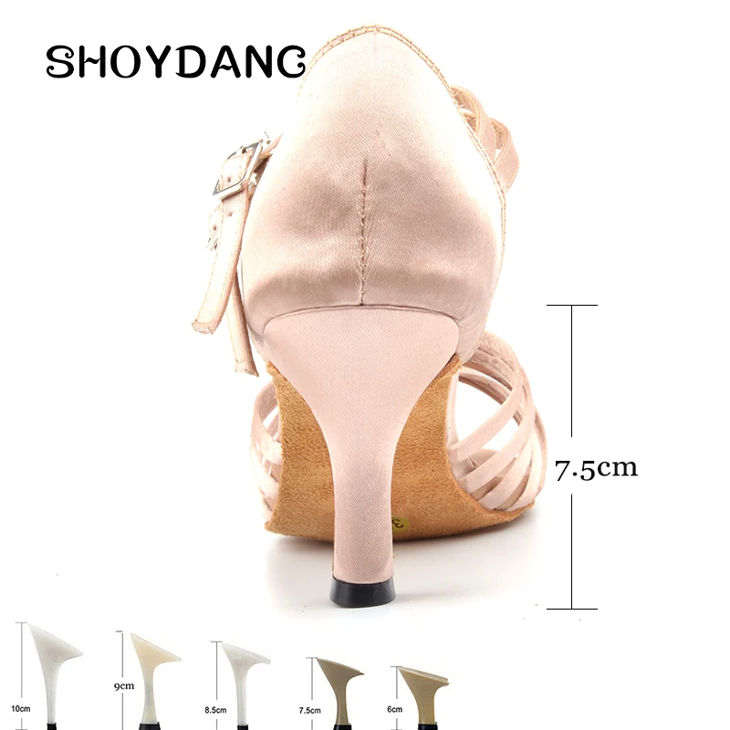 Женские туфли для танцев SHOYDANC черные атласные латиноамериканских украшенные