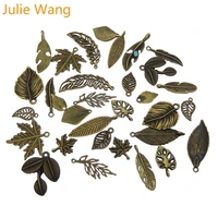 julie wang 10pcs randomly mix vintage leaves charms alloy antique bronze leaf bracelet jewelry making pendant accessory