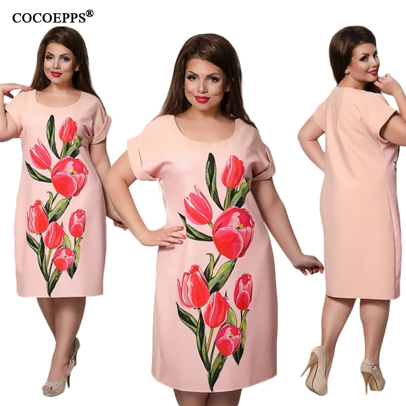 CACNCUT 4XL 5XL 6XL плюс размеры цветочный принт для женщин платья лето 2018 г. Элегантный