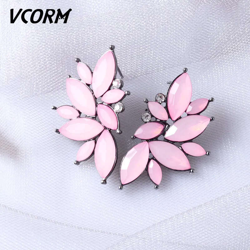 Pink VCORM новые корейские модные длинные висячие серьги с кристаллами для женщин массивные классические геометрические висячие серьги хорошее ювелирное изделие подарок - Окраска металла: Pink