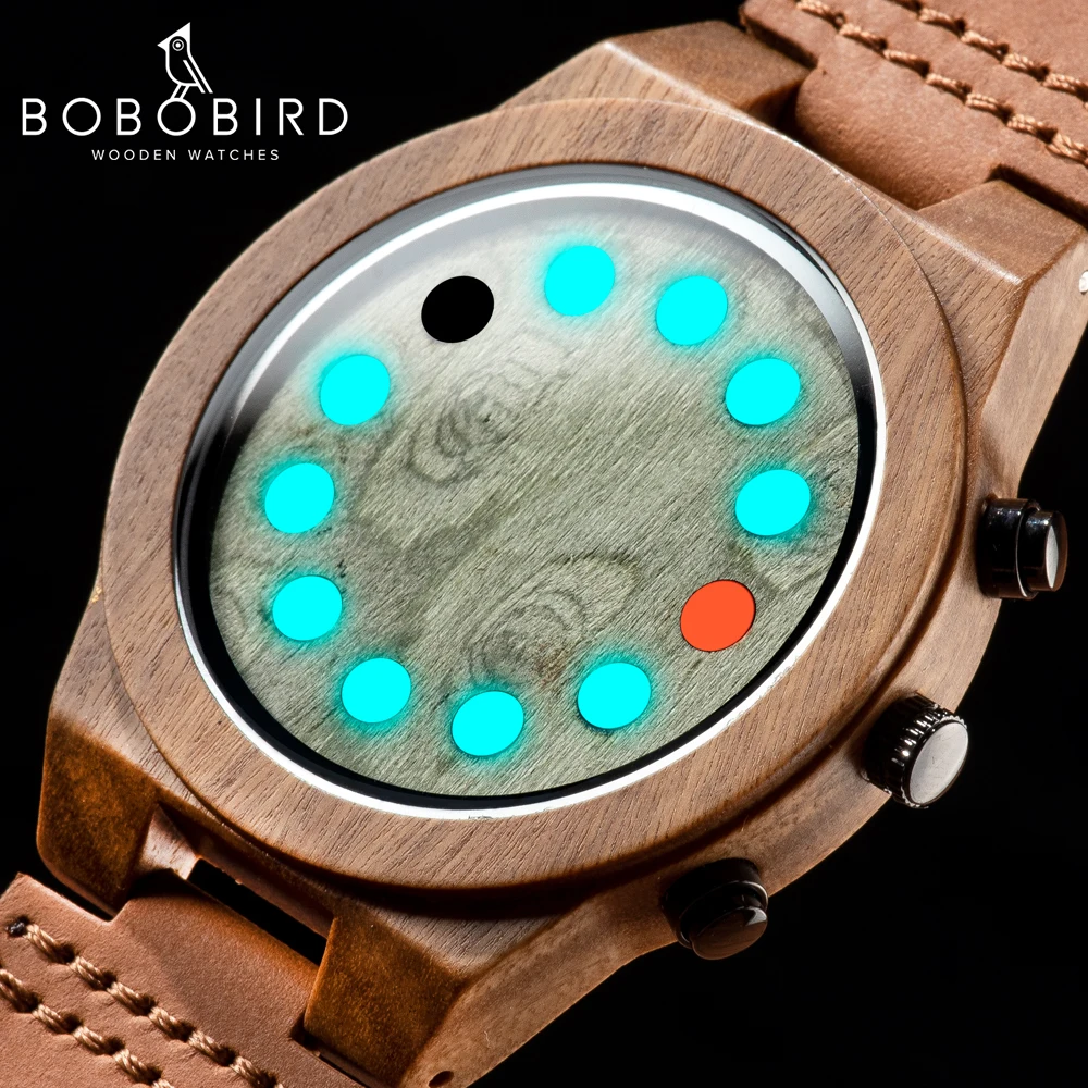 Relogio masculino BOBO BIRD Wood мужские часы уникальные светящиеся 12 отверстий таймер дизайн