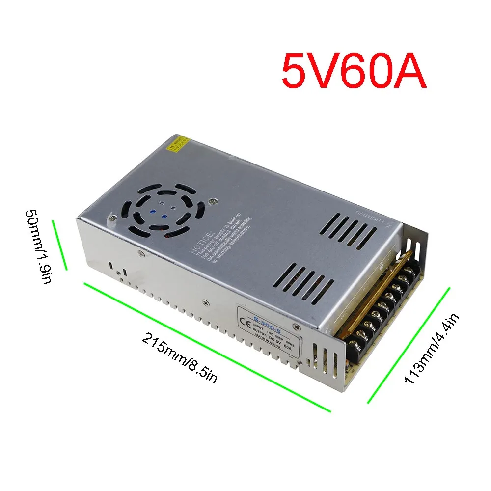 5V 60A DC5V Мощность адаптер питания Трансформатор полный ток AC100-240V 2A 3A 5A 10A 20A 30A 40A 60A для 5V Светодиодные ленты WS2812B JL - Цвет: 5V 60A