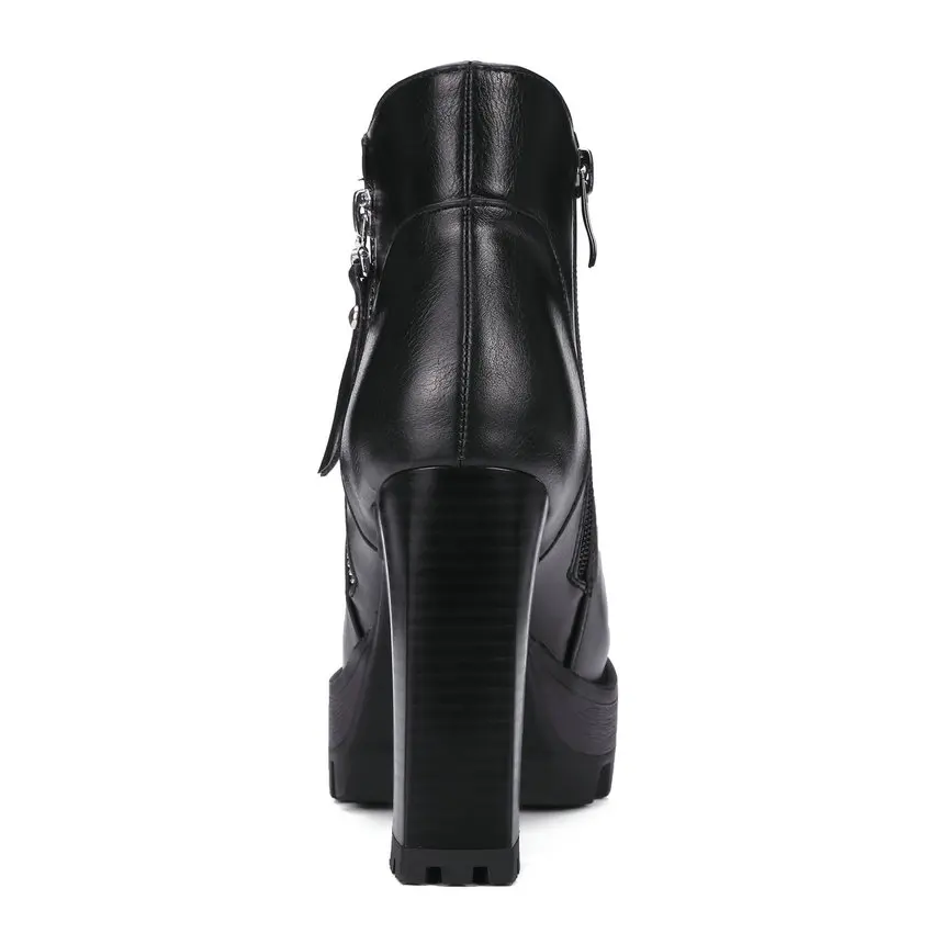 Женские ботинки из ПУ кожи на высоком устойчивом каблуке с круглым носком|high heel