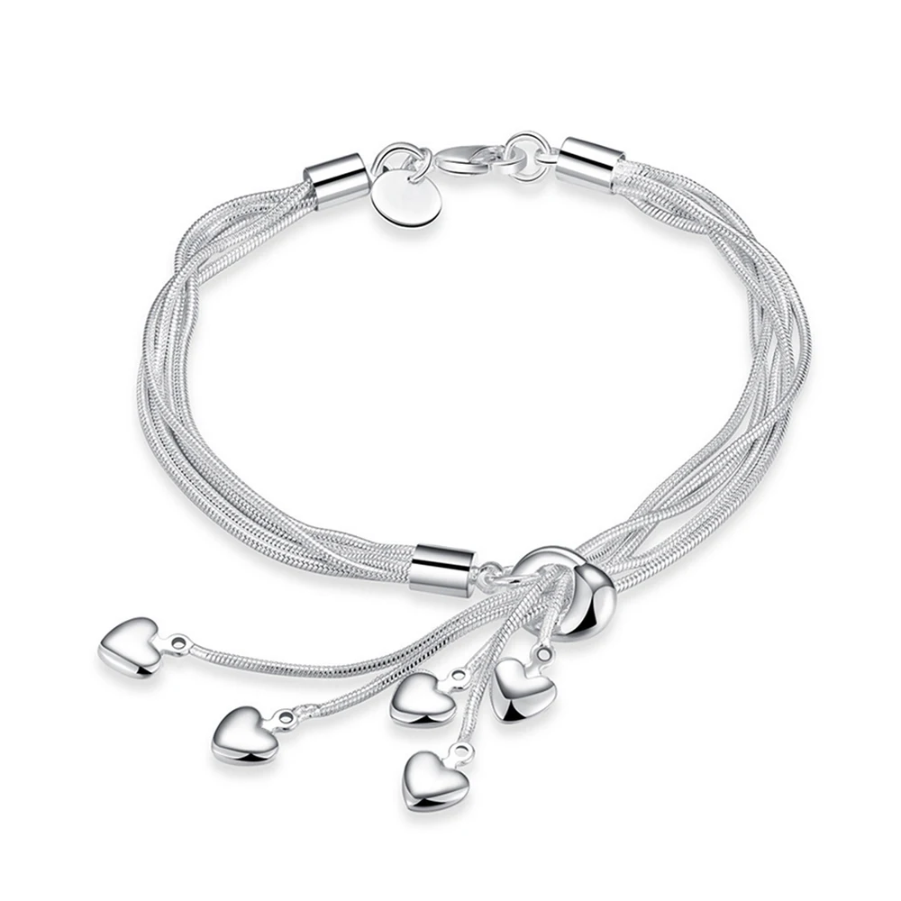 Женский браслет из серебра 925 пробы с подвеской в форме сердца|Браслеты| |