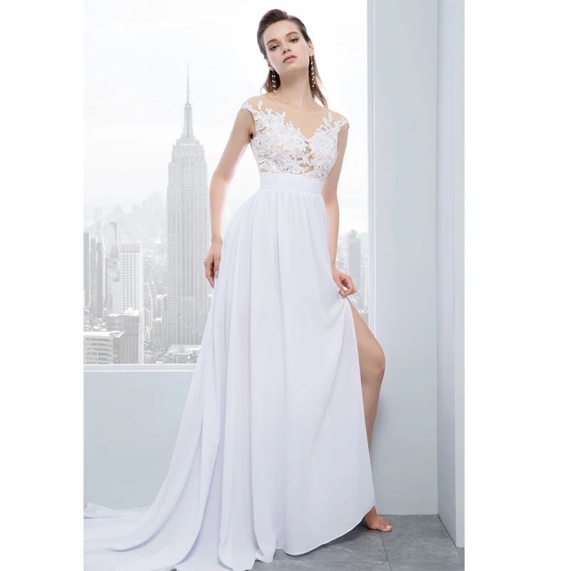 Шифоновые пляжные свадебные платья Vestido De Noiva винтажные кружевные аппликации сексуальные женские свадебные платья с коротким рукавом