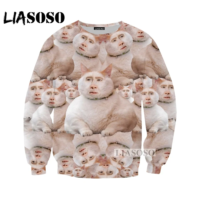 Liasosos горячая Harajuku Известный Актер Николас Кейдж 3D принт кофты Забавный Унисекс милого кота брендовая рубашка Топы G464 - Цвет: 1