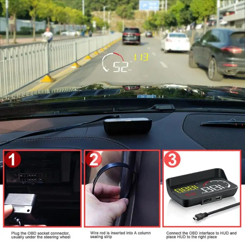 VODOOL M10 автомобильный HUD Дисплей OBD II OBD2 выше скорости Предупреждение напряжения системы безопасности лобовое стекло скорость часы-проектор