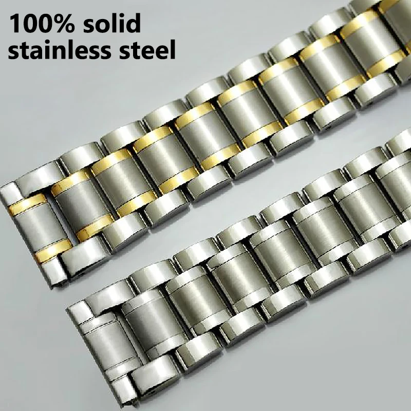 12 14 16 18 19 20 21 22 24mm Solid Full Stainless Steel Watch Band Butterfly Buckle Bracelet Flat Head Elbow Dual Purpose Straps