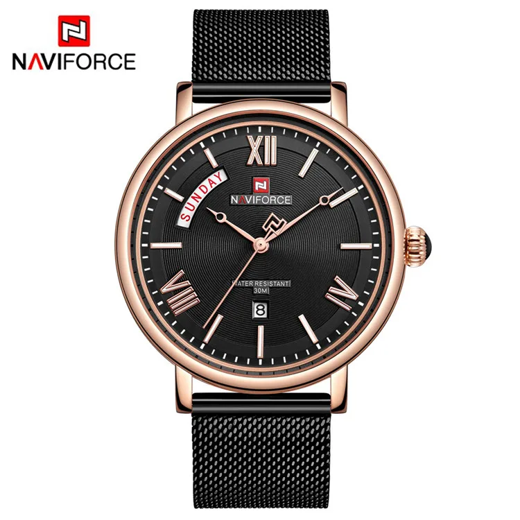 NAVIFORCE мужские s часы лучший бренд класса люкс кварцевые часы мужские водонепроницаемые из нержавеющей стали спортивные наручные часы Relogio Masculino - Цвет: black rose