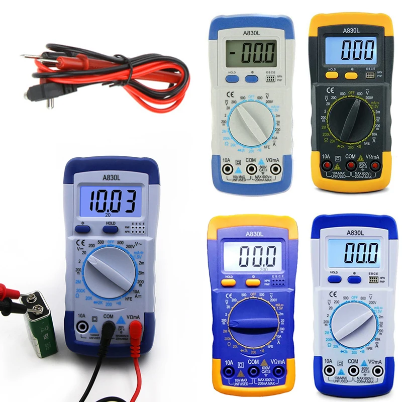 1Pcs A830L LCD Digital Multimeter DC AC Voltage Diode Freguency Multitester Current Tester Luminous Display with Buzzer Function |