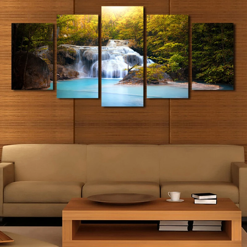2017 реальная новая Холст Картина 5 шт. (без рамки) водопады рисунок озера принт