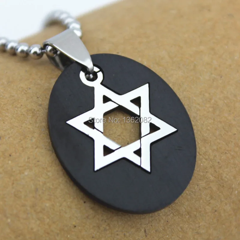 Модный 2 в 1 овальный черный Серебряный тон из нержавеющей стали Звезда Давида