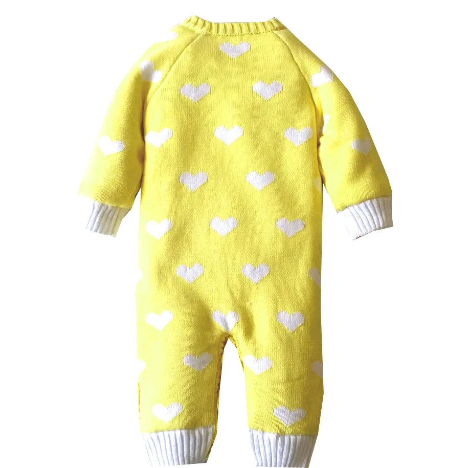 Детский вязаный свитер Комбинезон с сердечками для детей от 0 до 18 месяцев
