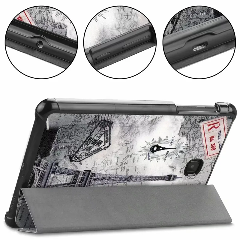 Slim Print PU Leather Stand Case For Samsung Galaxy Tab A 8.0 T387 SM-T387 2018 inch Magnetic Smart Tablet Cover+Film+Stylus | Компьютеры
