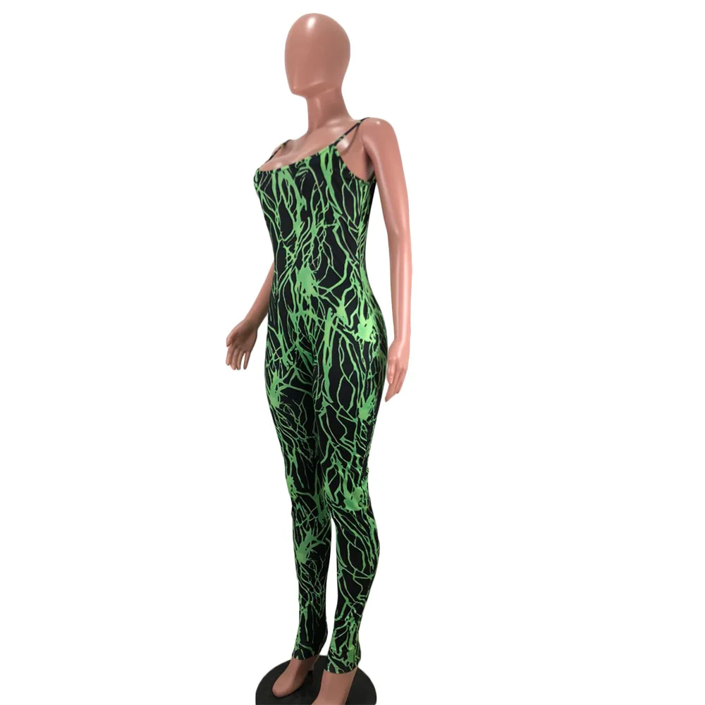 

2019 Summer Print Sleeveless Strap Off Shoulder Deep V Sexy Slim Women Jumpsuits Female Playsuits Rompers