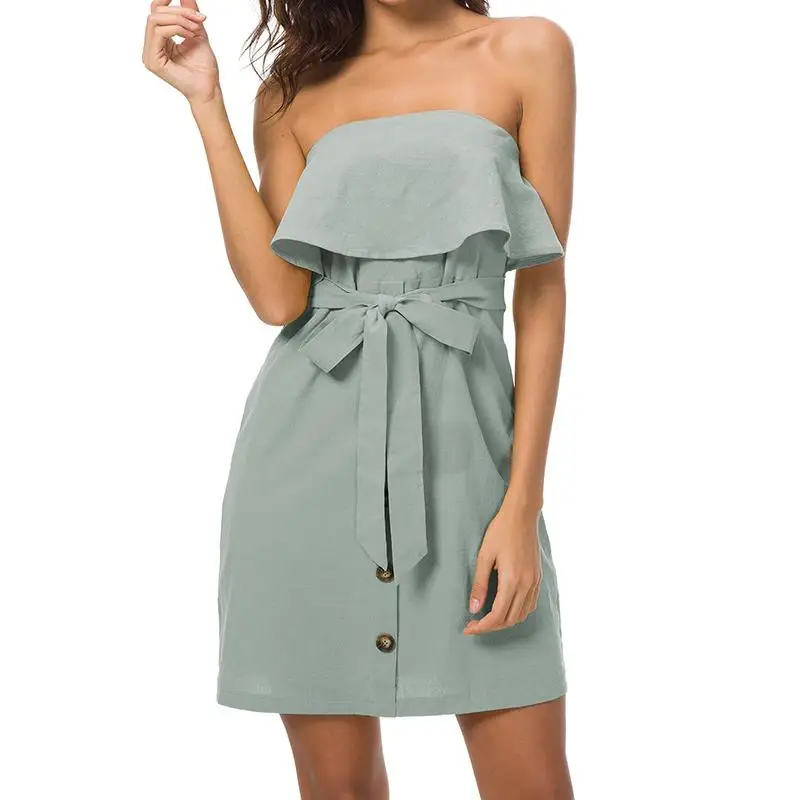 Твердые Кнопка пикантные Повседневное летние шорты платье 2018 с плечами Для