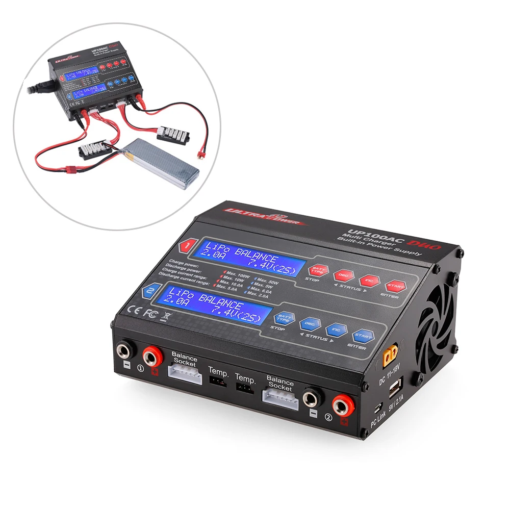 Сверхмощный аккумулятор UP100AC DUO 100 Вт LiIo/LiPo/LiFe/NiMH/NiCD универсальное зарядное устройство/зарядное устройство Dis