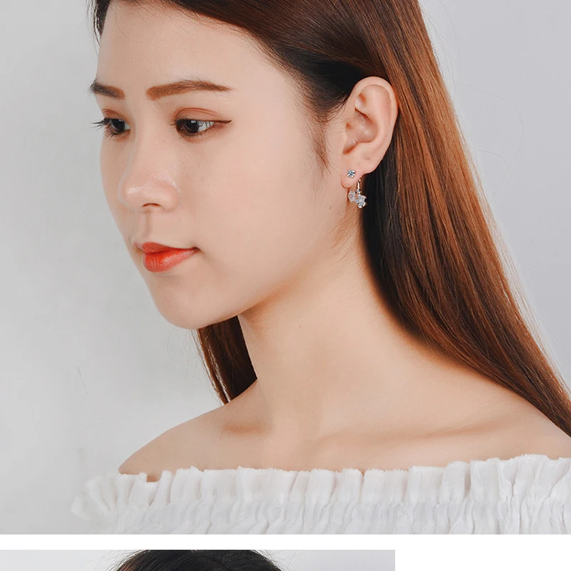 XIYANIKE 925 Sterling Silver Jewelry Double Flowers Shine Zircon Pendant Earrings For Women Lady Gift Trendy Cute 2019 New | Украшения и