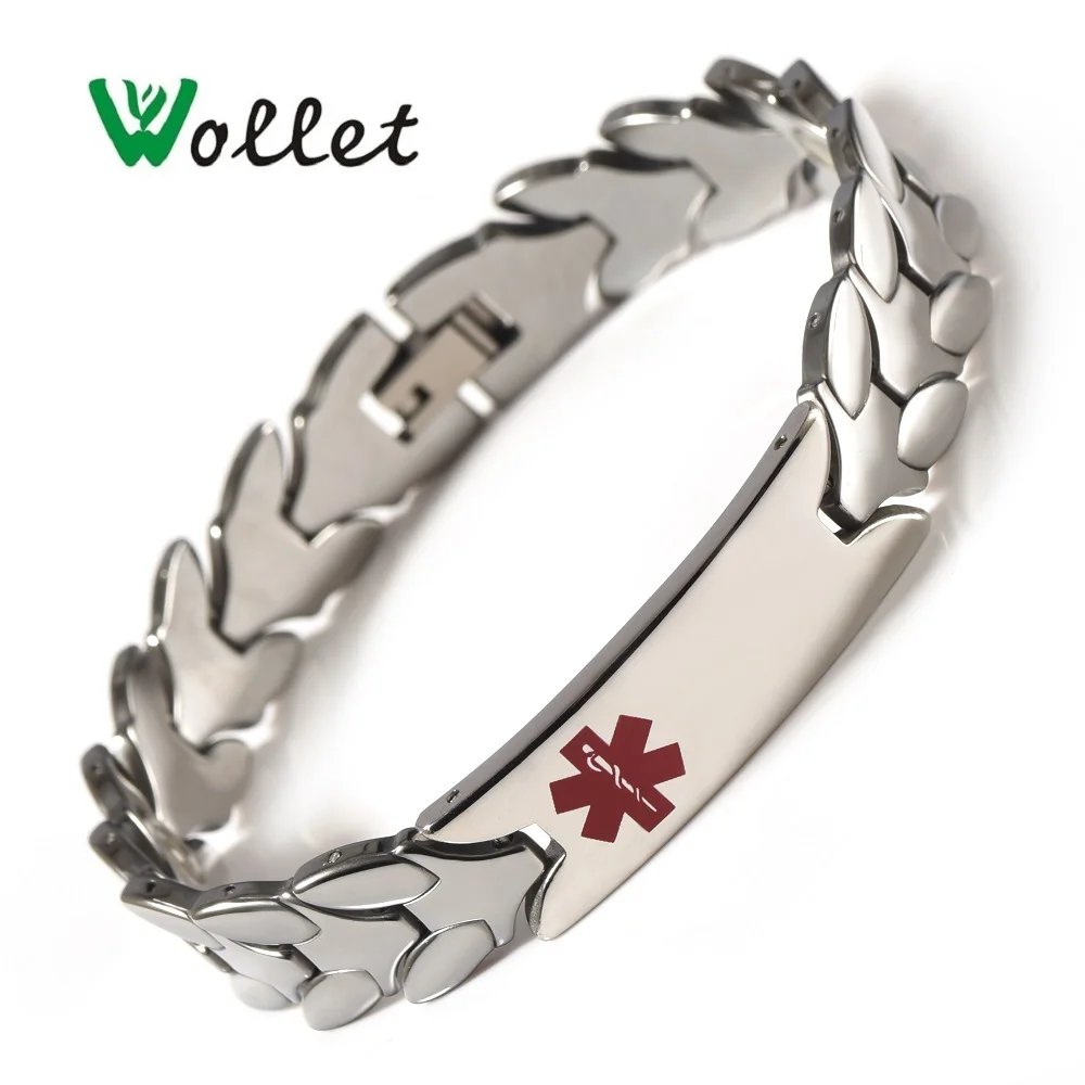 

Wollet Jewelry Gift Negative Ion Infrared Germanium Tourmaline Red Medical Logo Alert ID Tungsten Bracelet For Men 5 in 1 Health