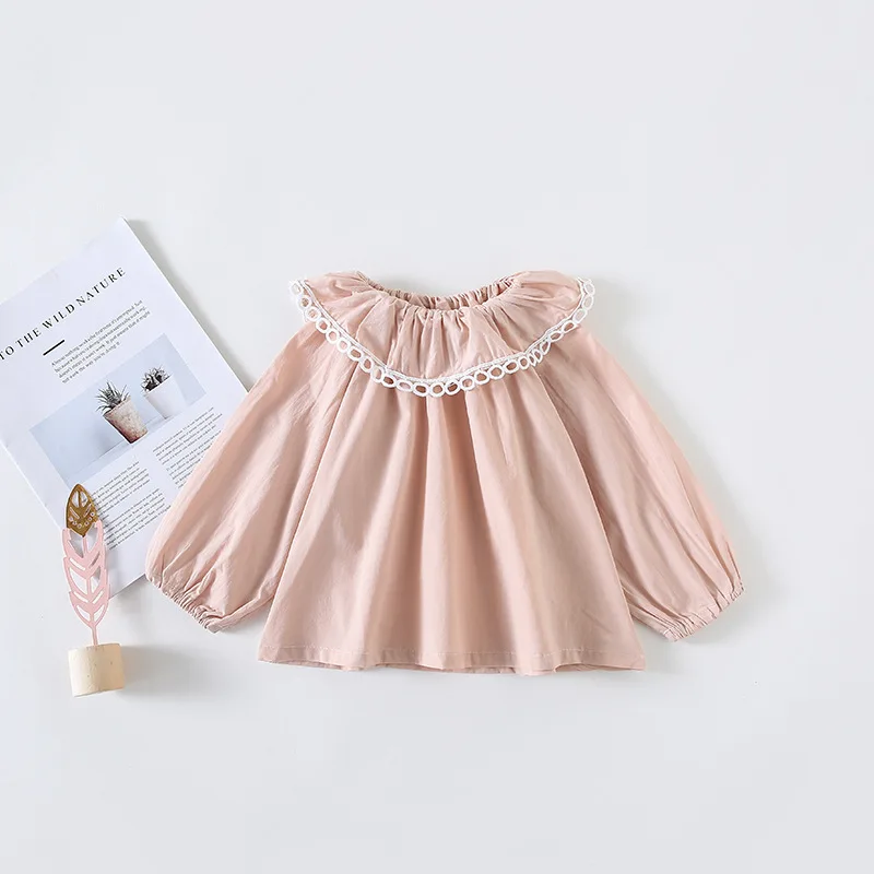 Рубашки с длинными рукавами и кружевным воротником для маленьких девочек От 0 до 4