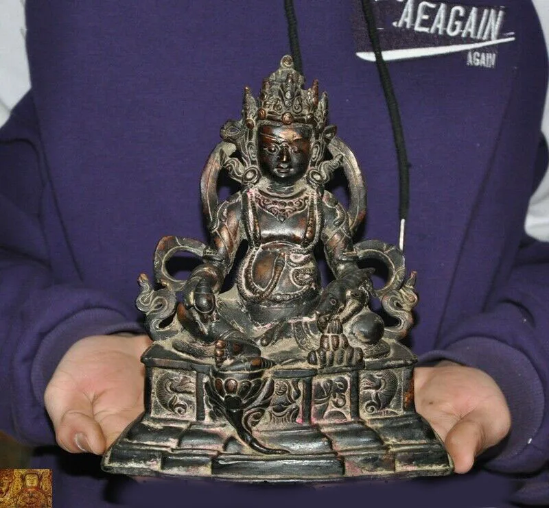 

Свадебное украшение, 8 дюймов, редкая тибетская буддистская бронзовая статуя бога богатства, желтая лямбала, маммон, будда