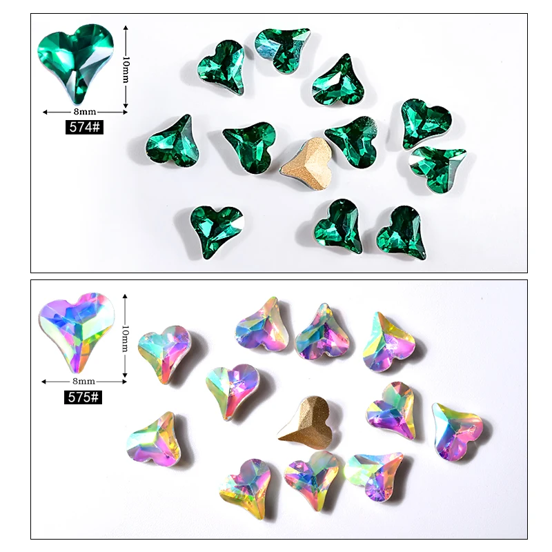 10 шт. хрустальные стразы изогнутый гвоздь в форме сердца художественный стикер