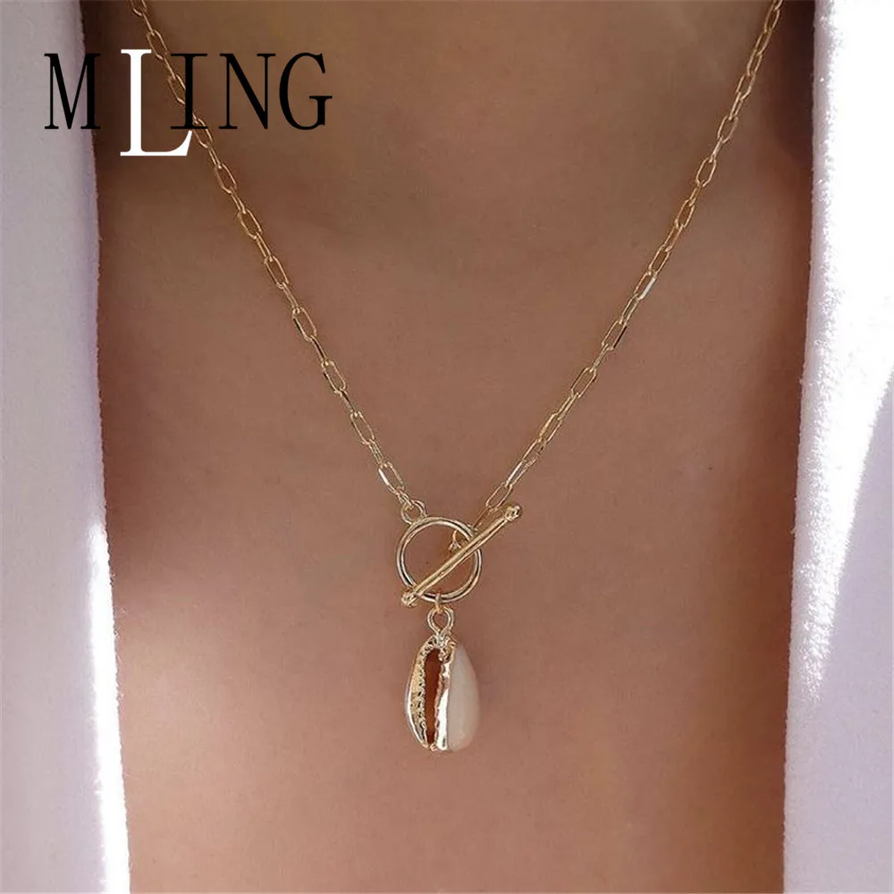 Винтажное ожерелье MLING с подвеской в виде ракушки для женщин чокер девушек и