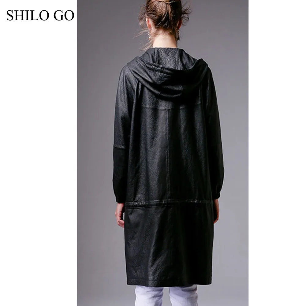 SHILO GO/кожаное пальто для женщин осеннее Модное Длинное Пальто из натуральной