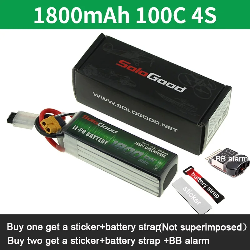 SoloGood Lipo батареи Li-Po батарея 2S 3S 4S 6S 550mAh 1150mAh 1500mAh 3200mAh 75C 100C RC с неподвижным крылом вертолет гоночный Дрон - Цвет: 1800mah 100C 4S