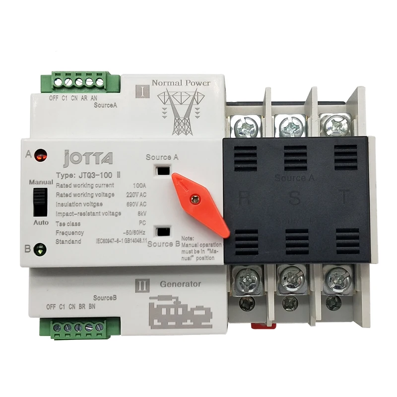 Jotta W2R-3P 110 В/220 В мини ATS автоматический переключатель 100A 3P электрические селекторные переключатели Двойной Выключатель питания на din-рейке
