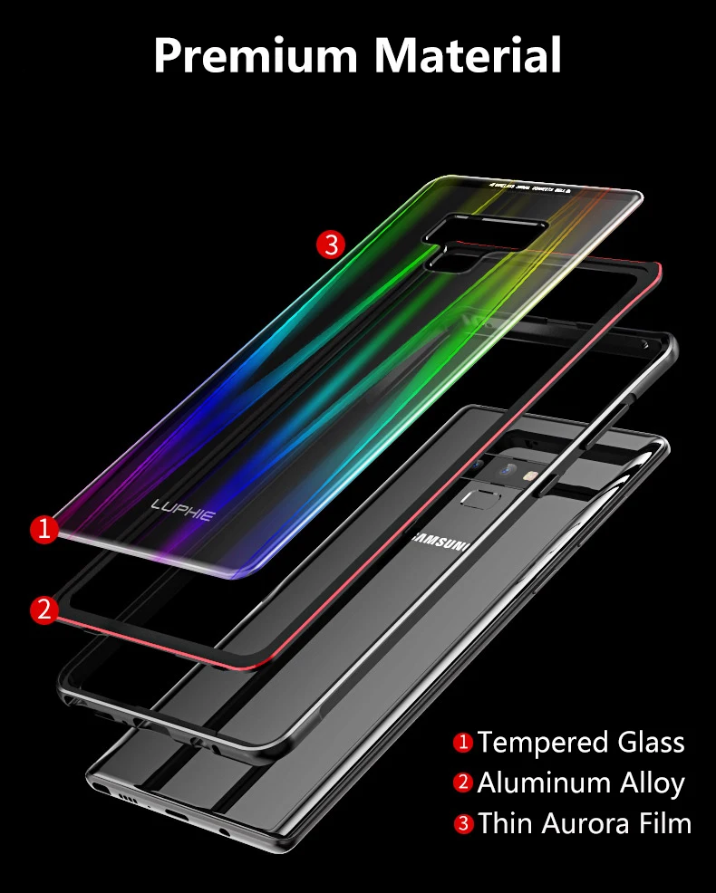 LUPHIE для samsung примечание 9 чехол Роскошные Жесткий магнитного металла Алюминий сплав прозрачный Стекло противоударный Броня чехол для телефона 6,4