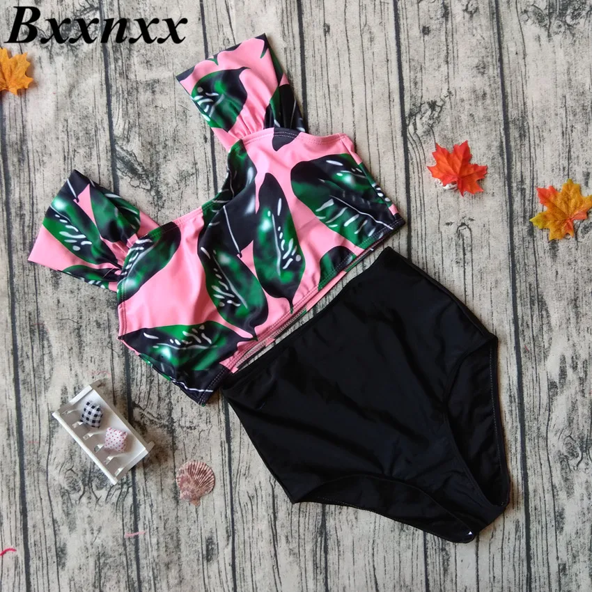 BXXNXX 2020 Новинка Высокая талия бикини Купальники с принтом цветов женские зеленые