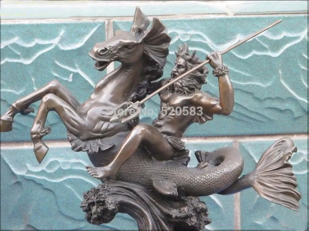 SCY 18 &quotГреческий миф Бронзовый Мраморный морской император Посейдон ездить на