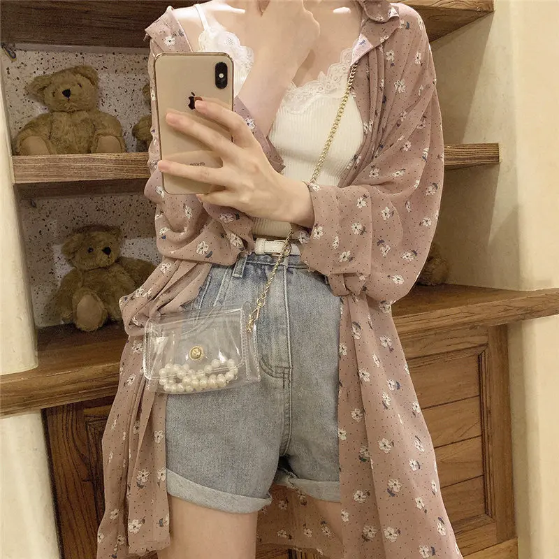 Женская блузка с длинным рукавом осенняя винтажная цветочным принтом на