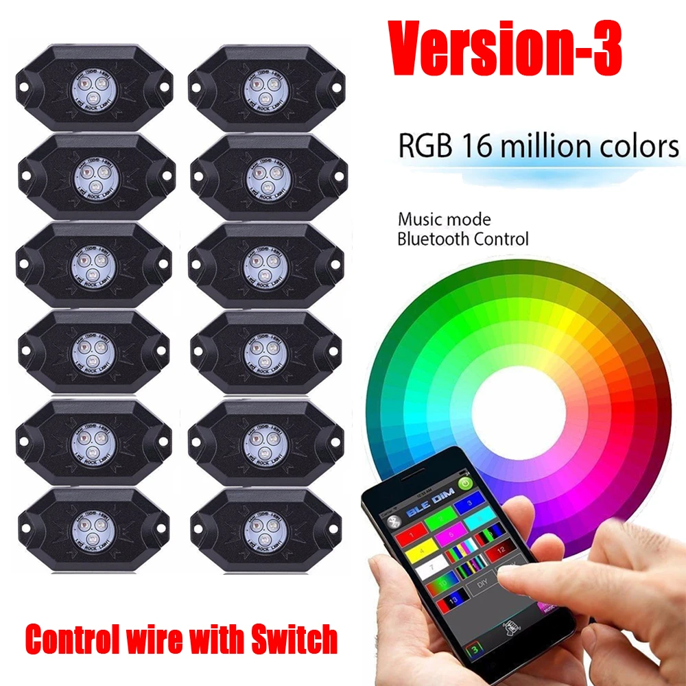 12 стручков RGB Led Rock Lights многоцветный с Bluetooth App Control комплект проводки музыкальная